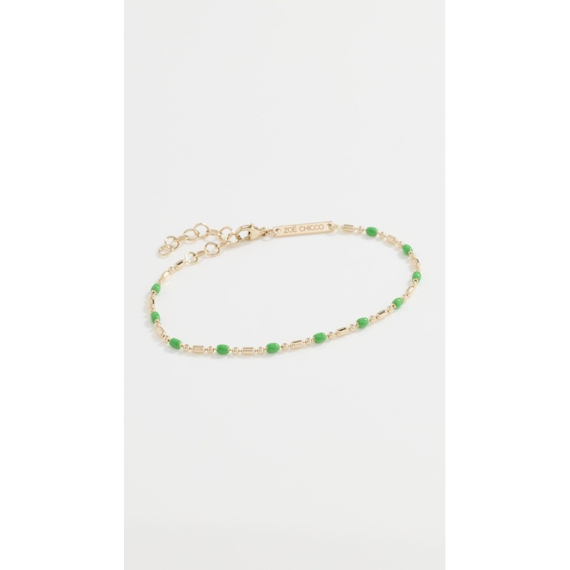Zoe Chicco 14k Gold & Green Enamel Bar and Bead Chain Bracelet
