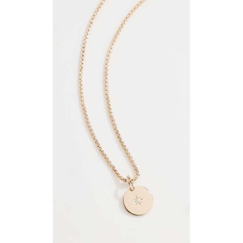 Zoe Chicco 14k Gold Small Disc with Star Set Diamond on XS Box Chain Necklace