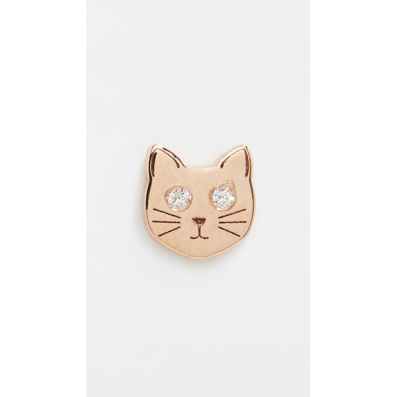 Zoe Chicco 14k Single Itty Bitty Cat with Diamond Eyes Stud Earring