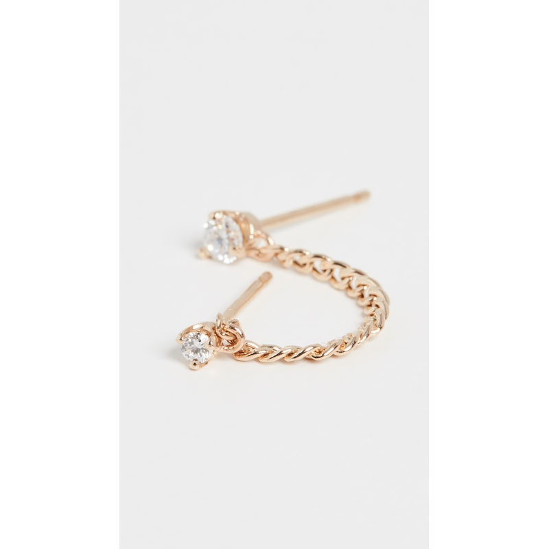 Zoe Chicco 14k XS Curb Chain Mixed Prong Diamond Double Stud Earring