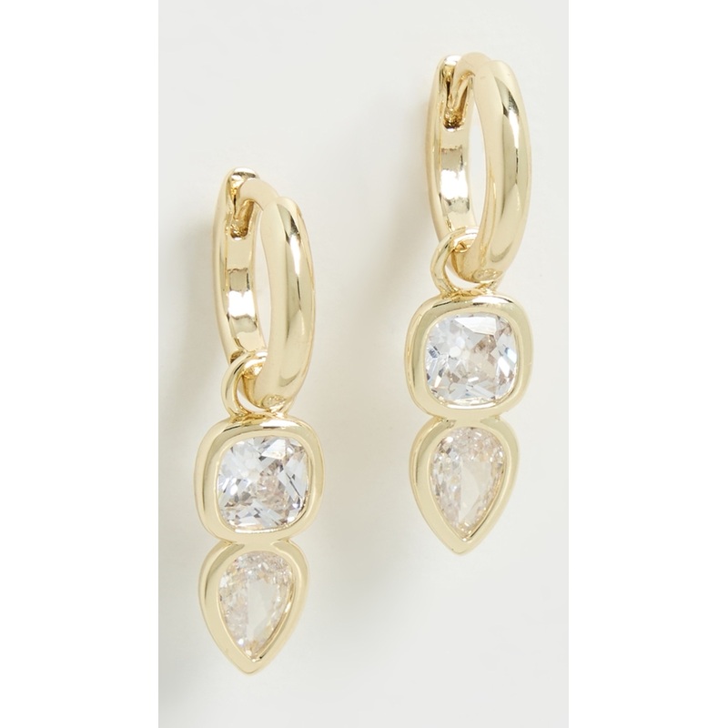By Adina Eden Cubic Zirconia Bezel Square Teardrop Dangle Huggie Earrings