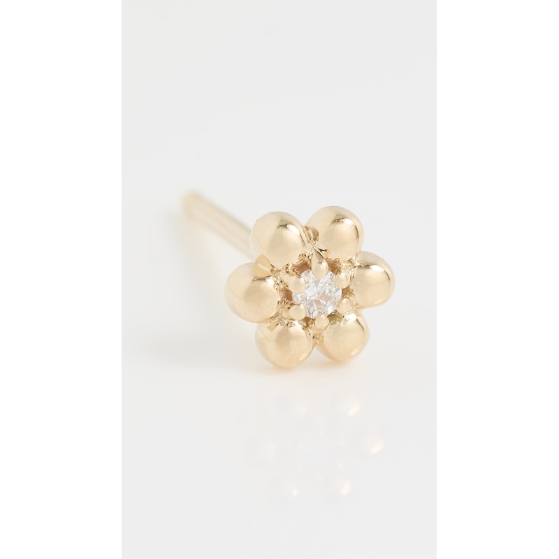 Zoe Chicco 14k Gold Tiny Bead Flower with Diamond Single Stud Earring