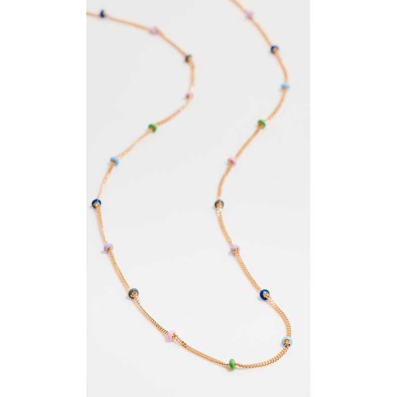 Zoe Chicco 14k Oval Mixed Color Enamel Curb Satellite Chain Necklace