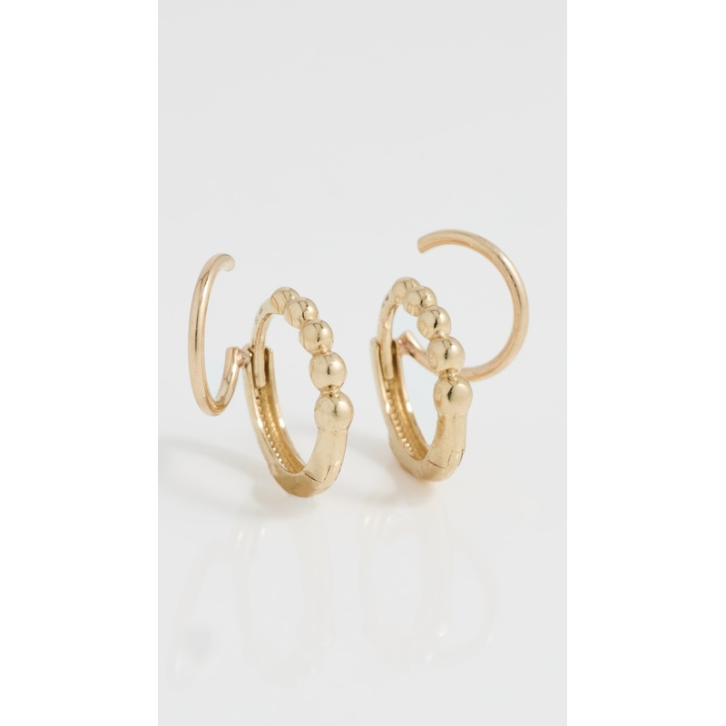 Zoe Chicco 14k Gold Beaded Hinged Huggie Double Hoop Illusion Earrings