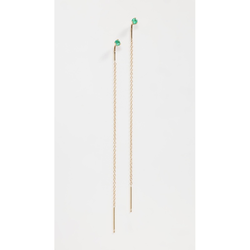 Zoe Chicco 14k Gold Prong Set Emerald Threader Earrings