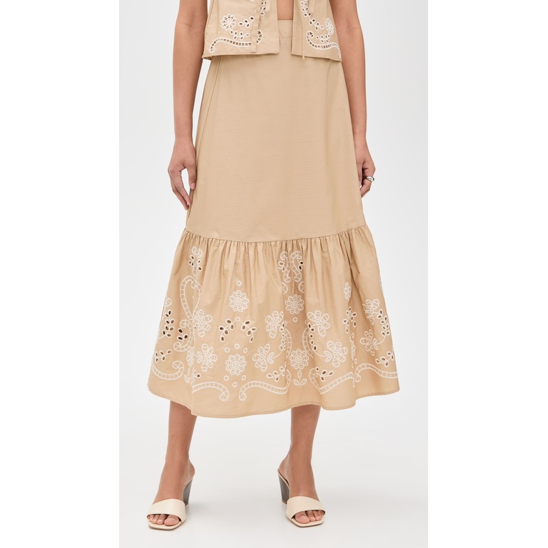 Moon River Eyelet Detail Midi Skirt