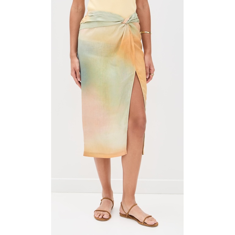 STAUD Porto Linen Skirt