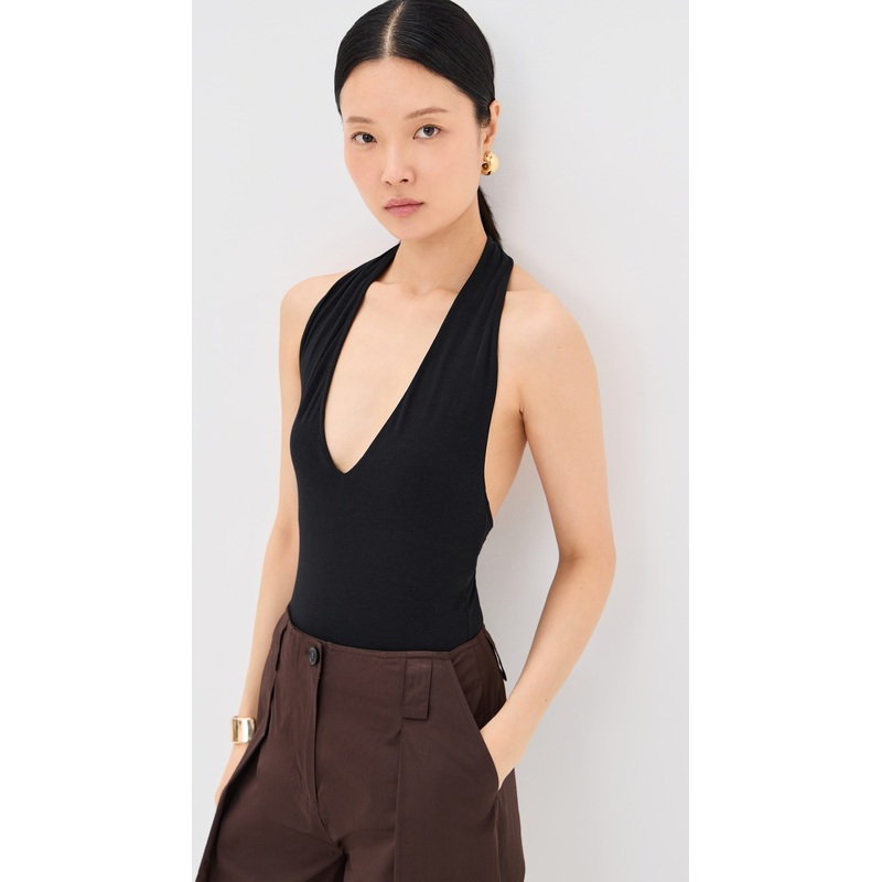 Another Tomorrow Cotton Tencel Halter Thong Bodysuit