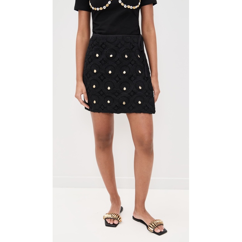 Never Fully Dressed Black Crochet Shell Wrap Skirt