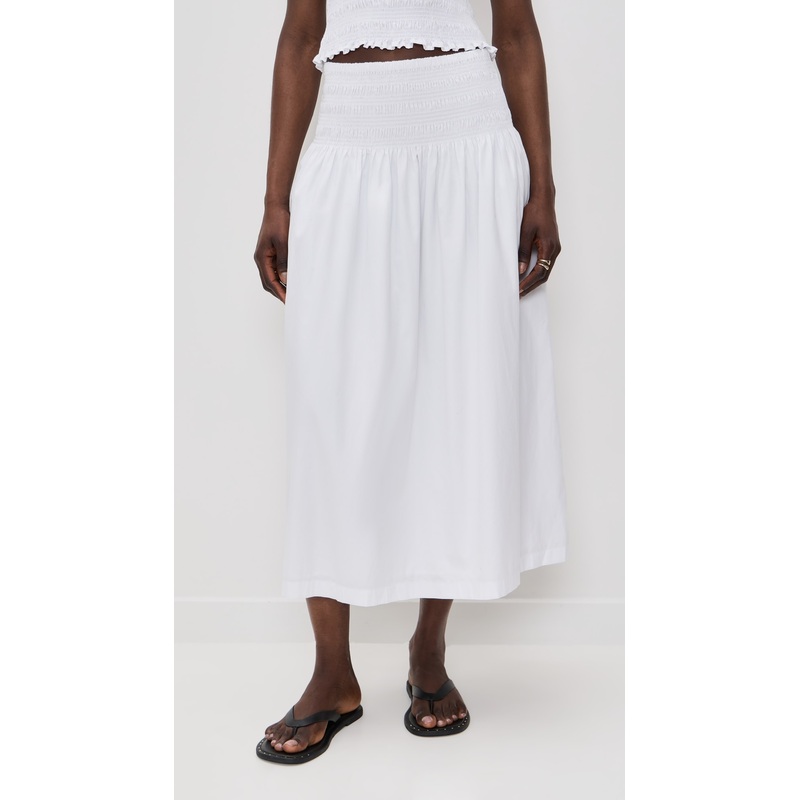 Madewell Smocked-Waist Poplin Midi Skirt