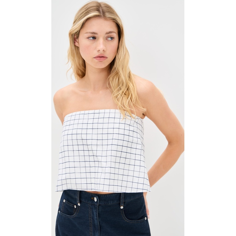 Vince Trellis Plaid Strapless Tie Back Top