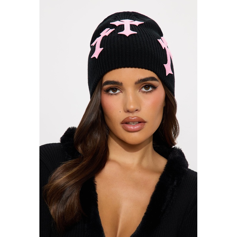 Cross The Line Beanie – Black/Pink