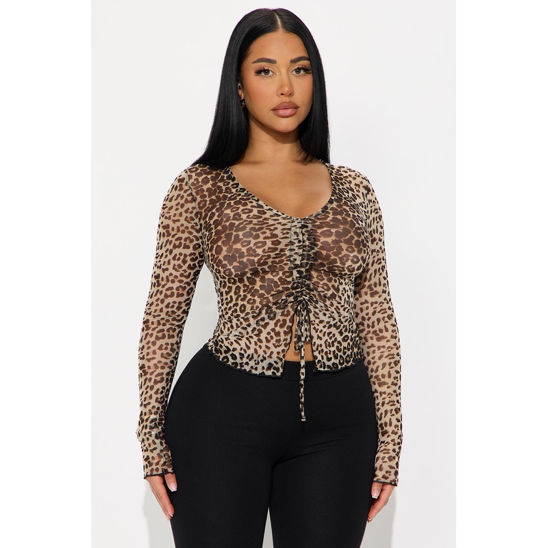 Ginny Leopard uched Long Sleeve Mesh Top – Leopard