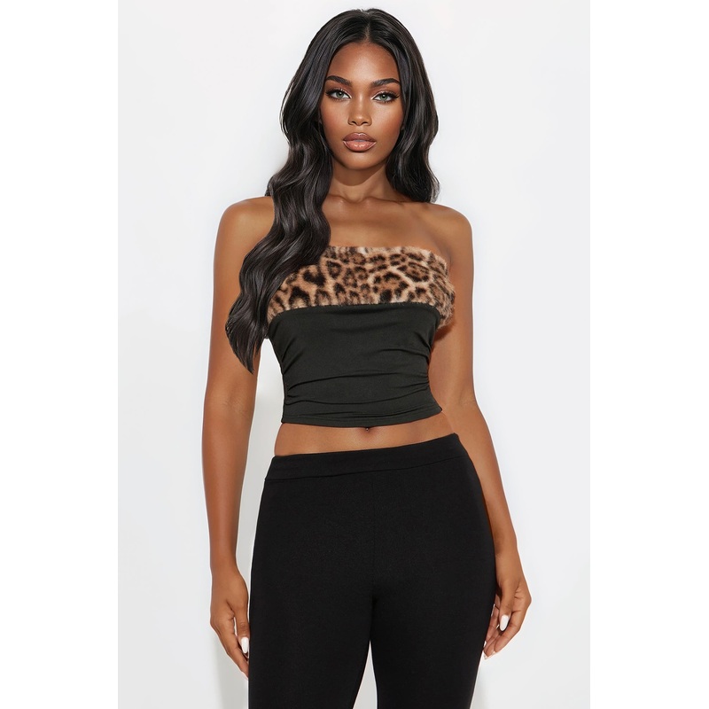 Lola Fur Trim Tube Top – Black/combo
