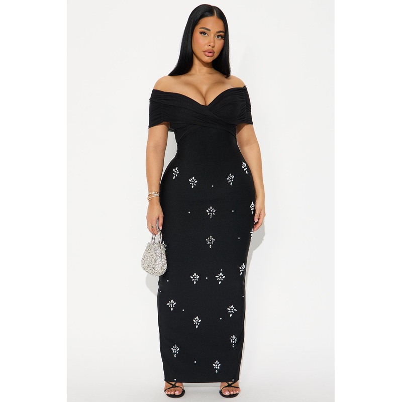 Midnight Crush Embellished Bandage Gown – Black