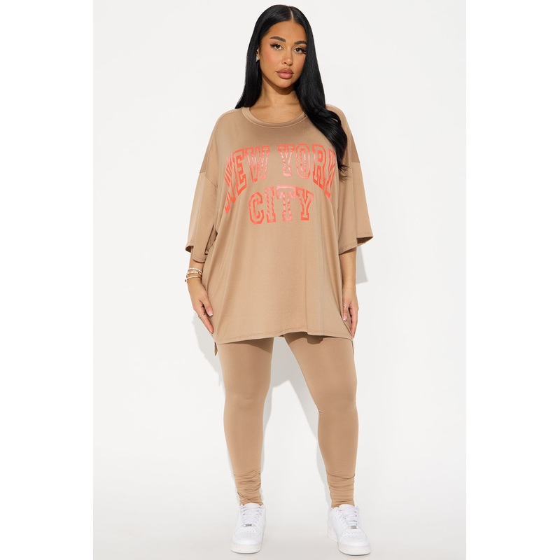 NYC Oversized T-shirt Leggings Set – Taupe