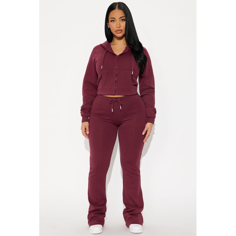 Ready To Go Zip Up Pant Set – Burgundy