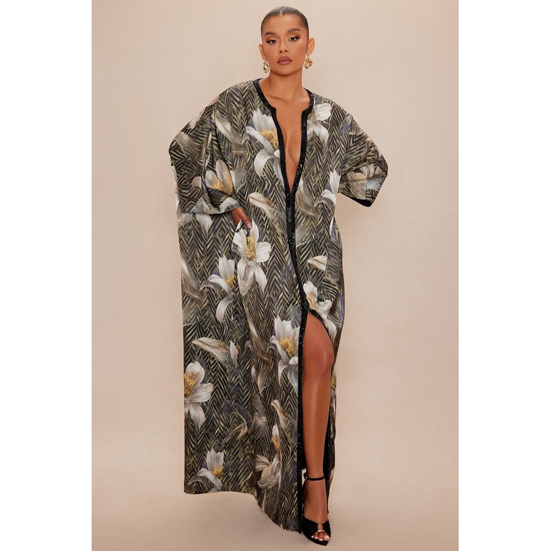 Alia Embellished Satin Maxi Dress – Green/combo