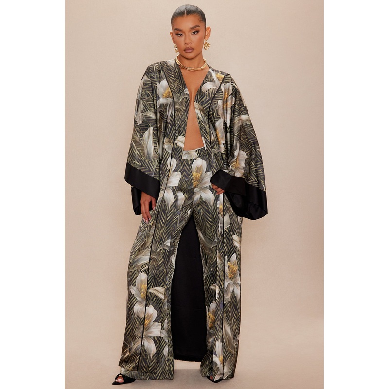 Alia Satin Kimono – Green/combo