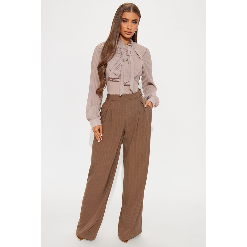 Alrina Crepe Woven Pinstripe Trouser Pant 33 – Mocha/combo