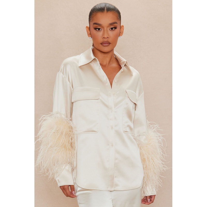 Anna Satin Feather Shirt – Champagne