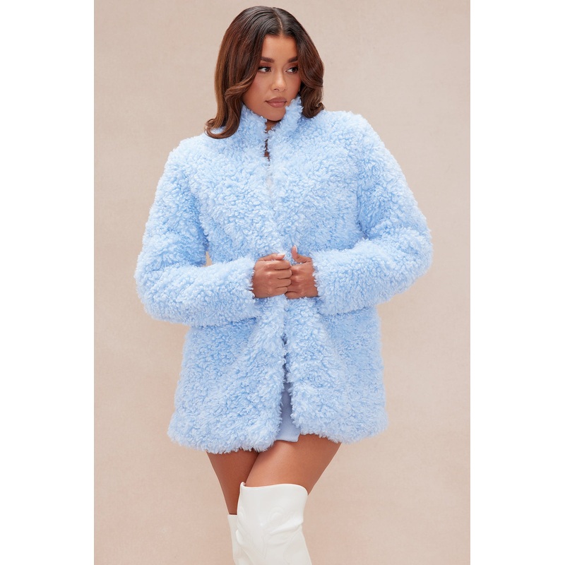 Arden Sherpa Fur Collared Jacket – Light Blue