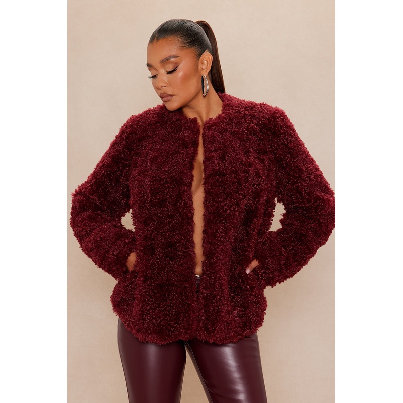 Arden Sherpa Fur Jacket – Burgundy