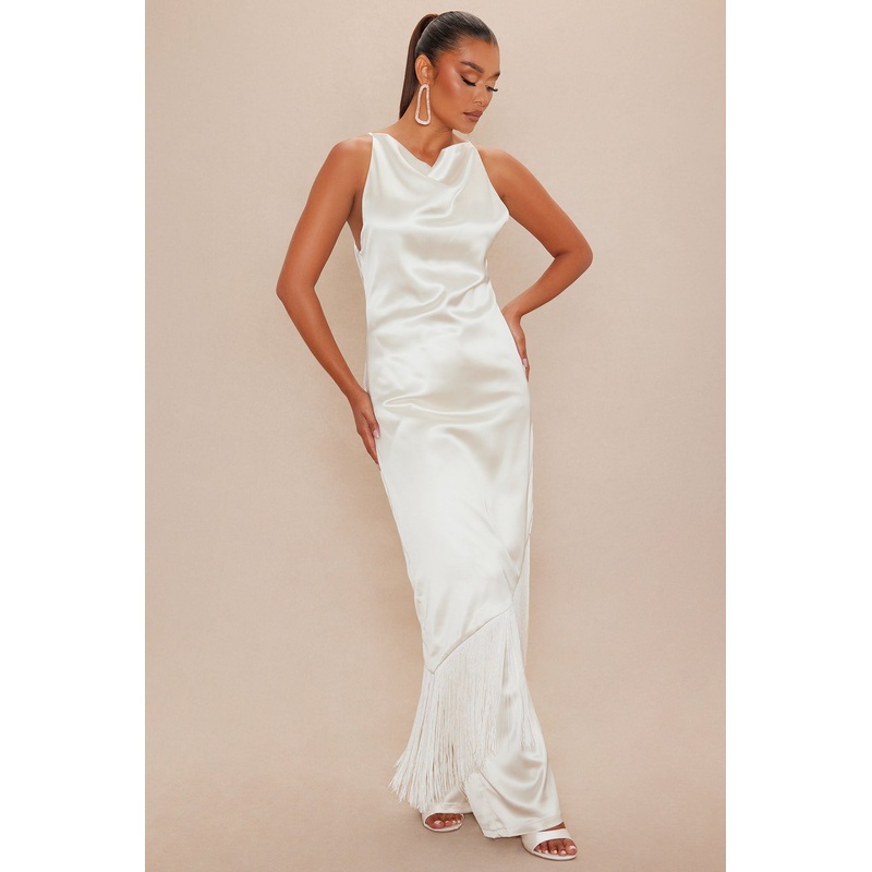 Ceile Fringe Satin Pant Set – Cream