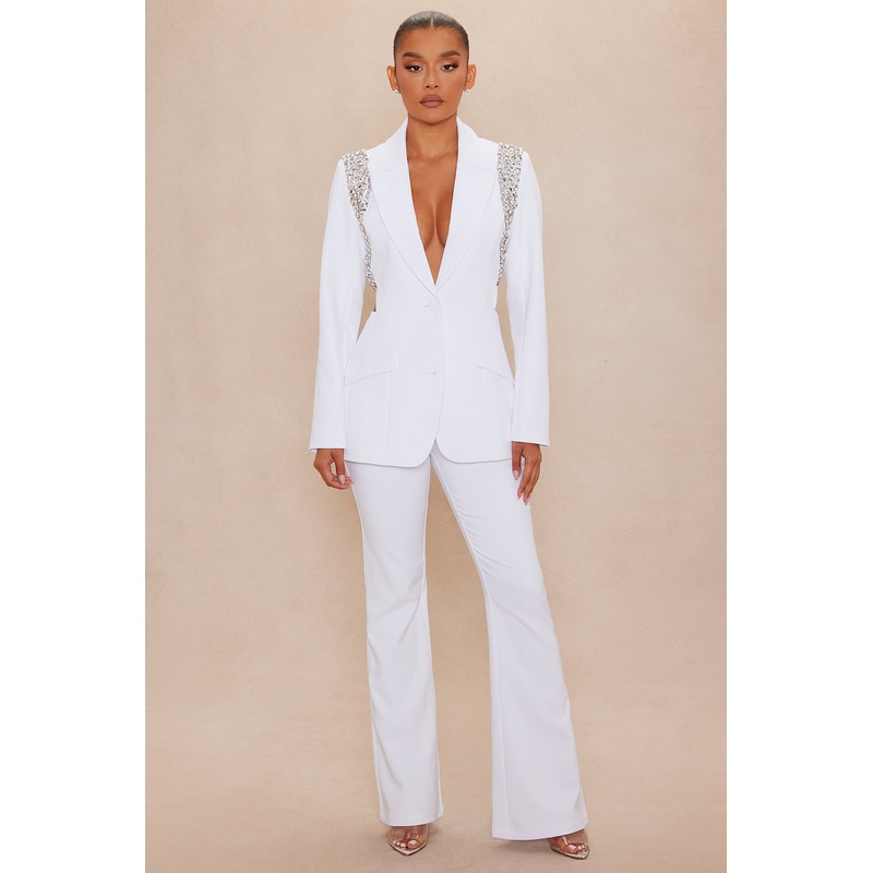 Claire Embellished Suit Set – White