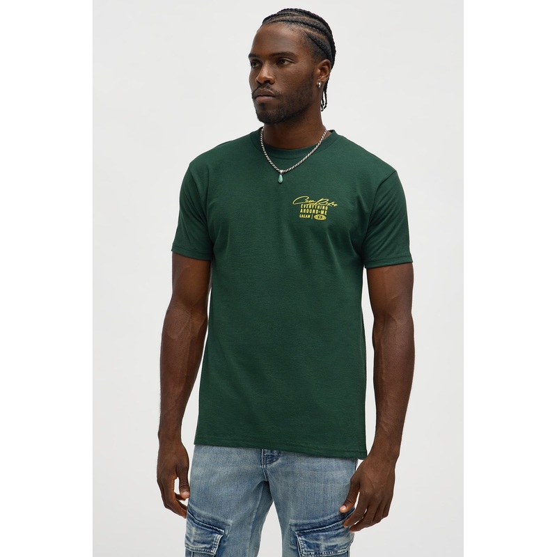 Cream Script Short Sleeve Tee – Green