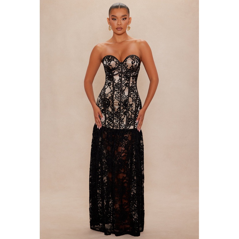Deep Desire Lace Maxi Dress – Black