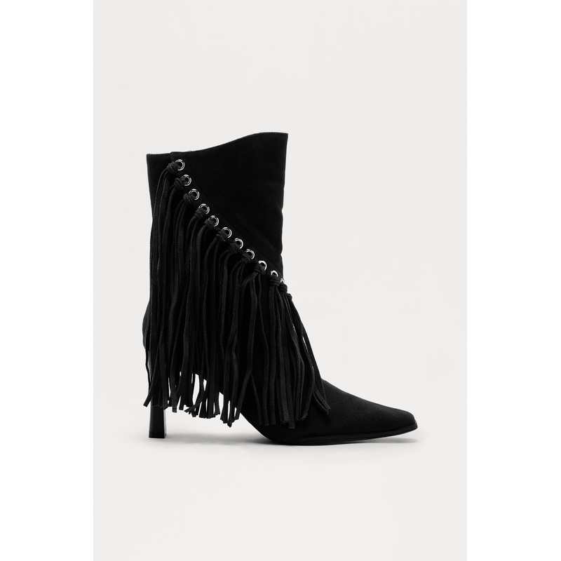 Dolly Fringe Booties – Black