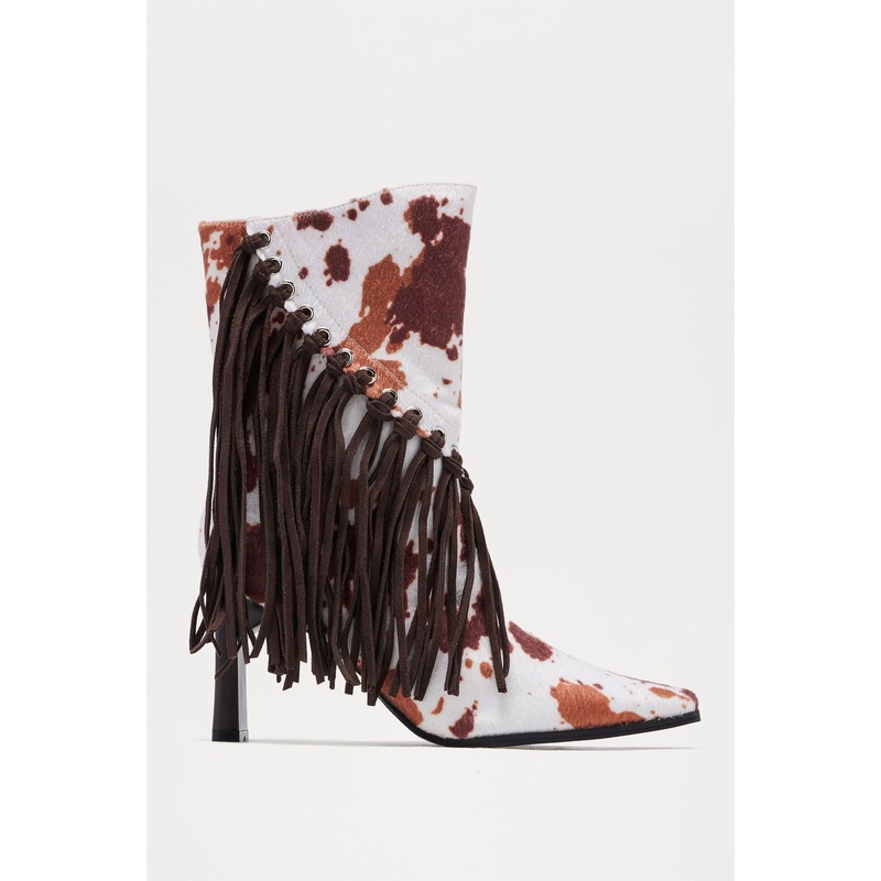 Dolly Fringe Booties – Brown/combo