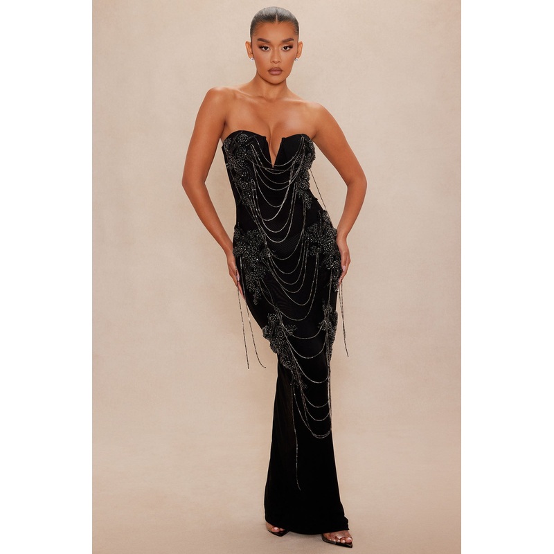 Dripping In Diamonds Embellished Maxi Dress – Black