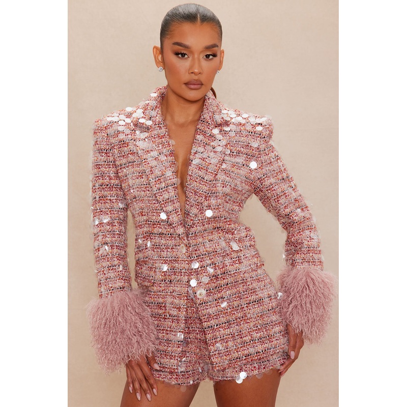 Emerson Sequin Tweed Blazer – Pink/combo