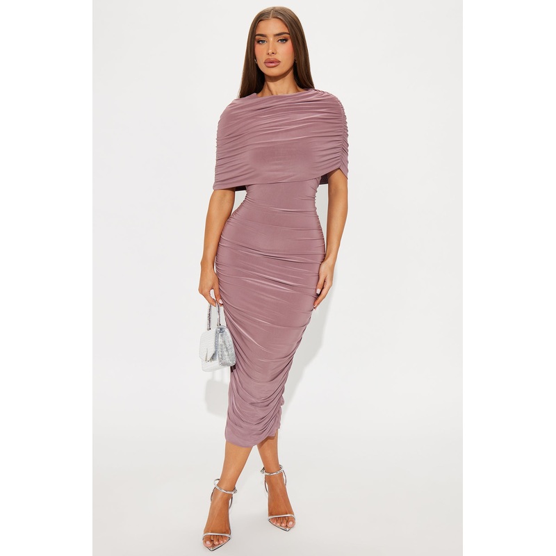Faelynn Fold Over Midi Dress – Mauve