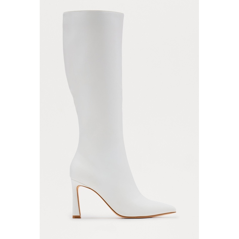 Farren Knee High Stiletto Boots – White