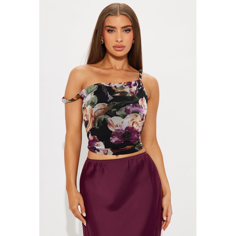 Floria Mesh Off Shoulder Top – Black/combo