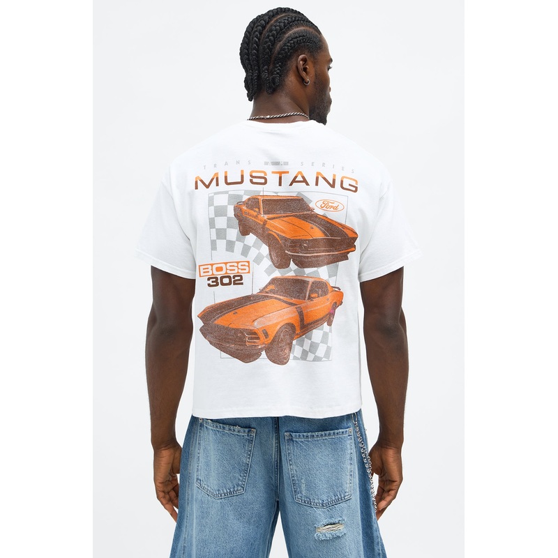 Ford Mustang Boss 302 Boxy Short Sleeve Tee – White Wash