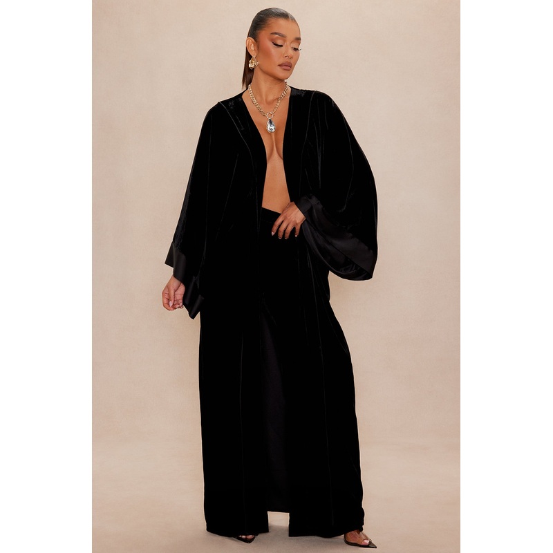 Georgia Velour Kimono Cardigan – Black