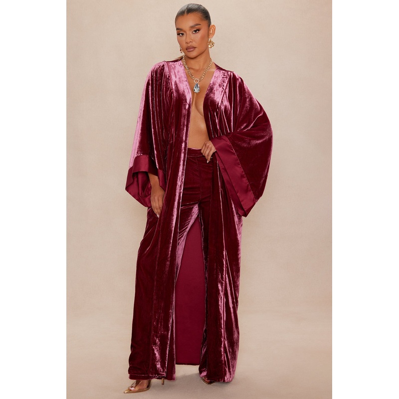 Georgia Velour Kimono Cardigan – Burgundy