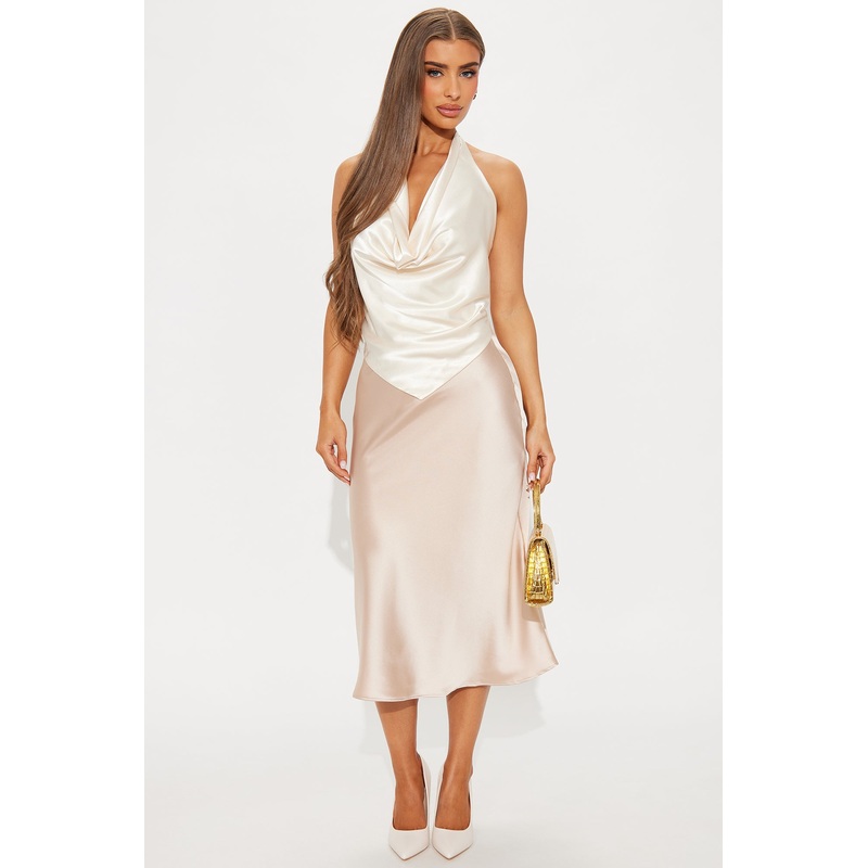 Girls Need Love Satin Midi Skirt – Champagne