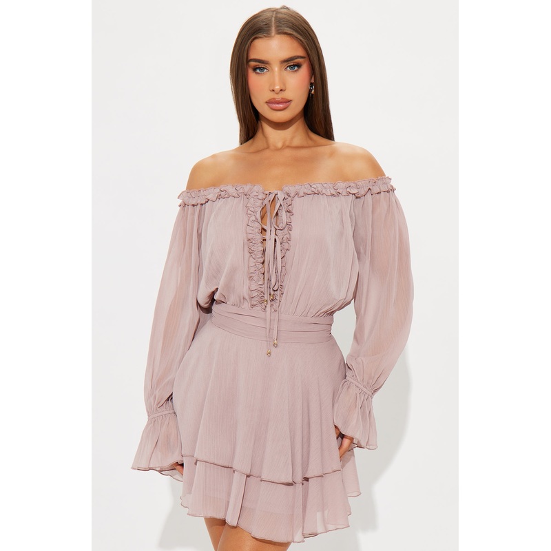 Laura Long Sleeve Chiffon Mini Dress – Pink