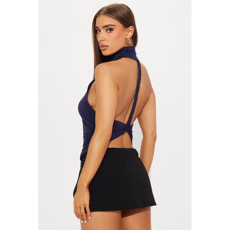 Meridian Mock Neck Halter Top – Navy