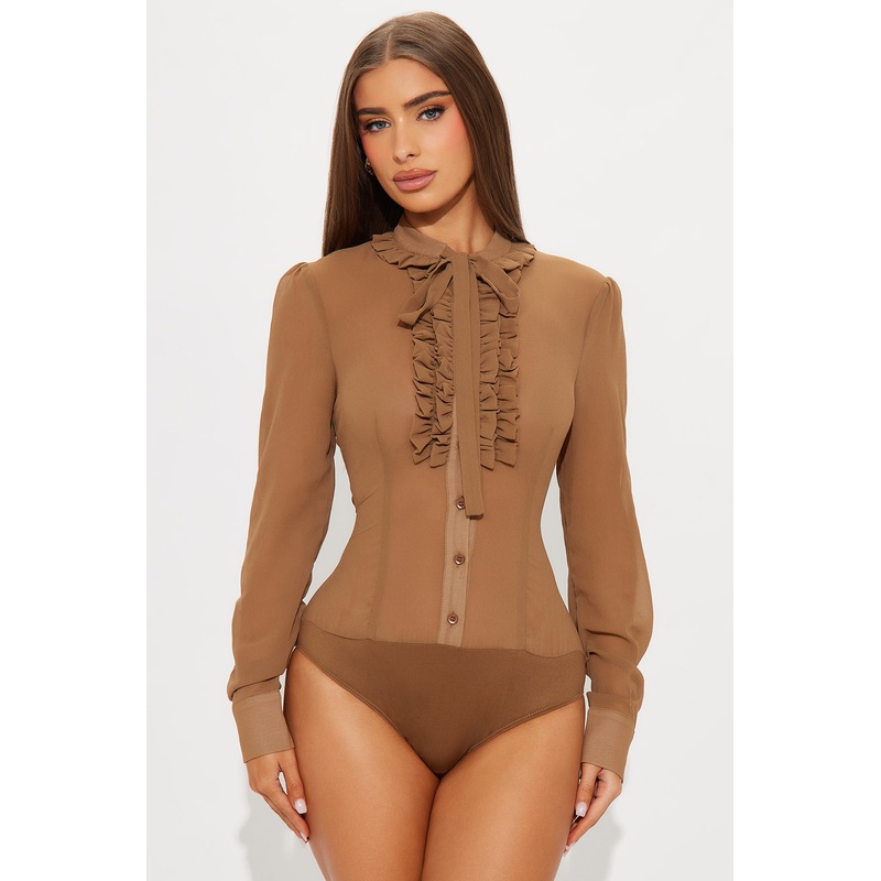 Mishelle Chiffon Bodysuit – Mocha