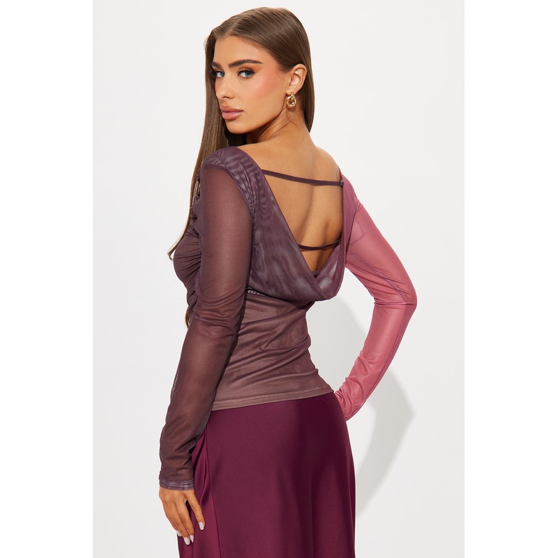 Never Ending Off Shoulder Mesh Top – Purple/combo