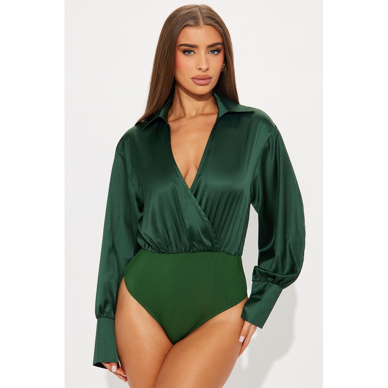 Play It Safe Satin Bodysuit – Hunter