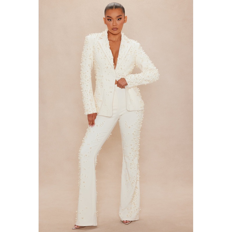 Timeless Touch Pearl Blazer Pant Set – Ivory