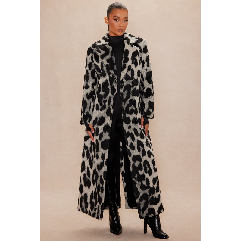 Trista Belted Wool Coat – Grey/combo