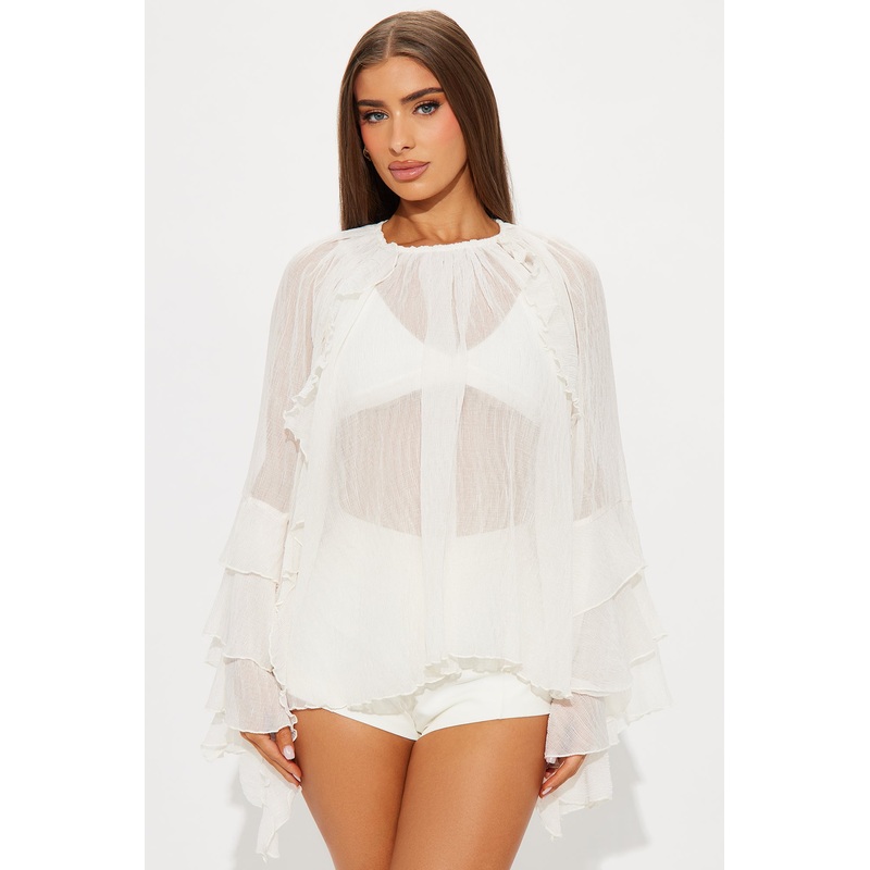 When In Greece Ruffle Airflow Blouse – Cream